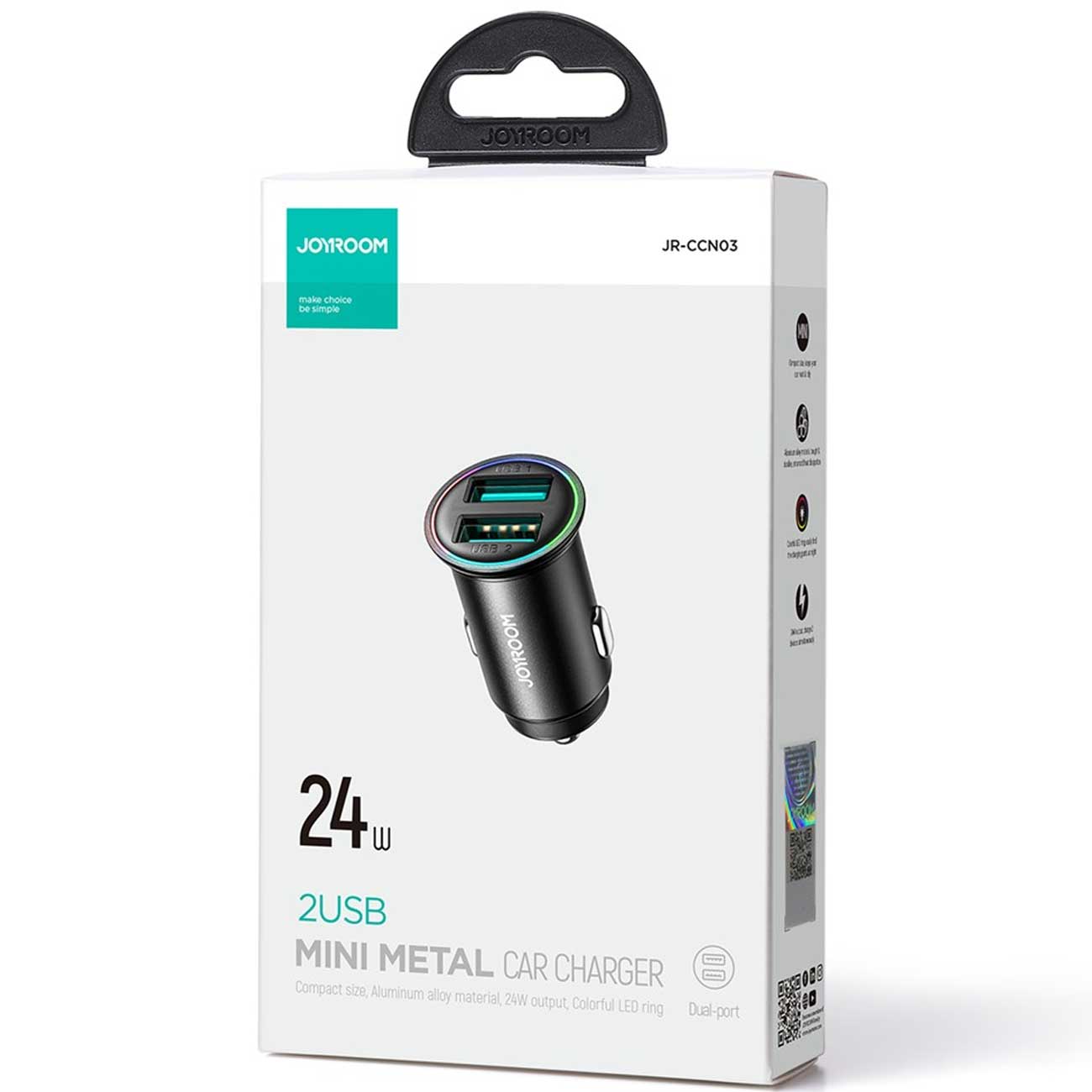 شارژر فندکی فست شارژ ماشین دو پورت یواسبی 24 وات جویروم JOYROOM CCN03
