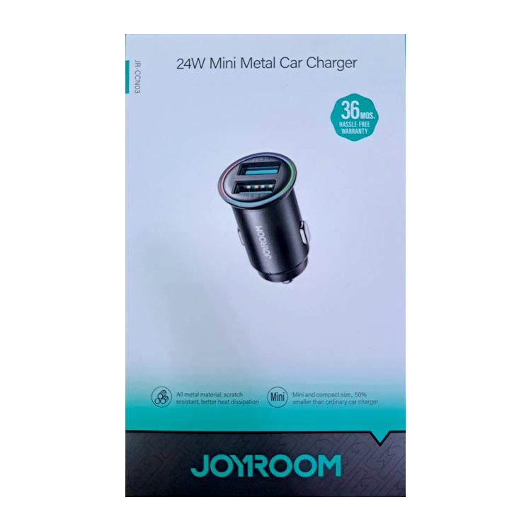 شارژر فندکی فست شارژ ماشین دو پورت یو‌اس‌بی 24 وات جویروم JOYROOM JR-CCN03