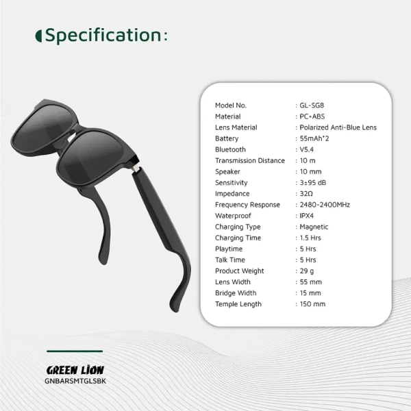عینک آفتابی هوشمند بارسلونا گرین لاین Green Lion Barcelona Smart Glasses