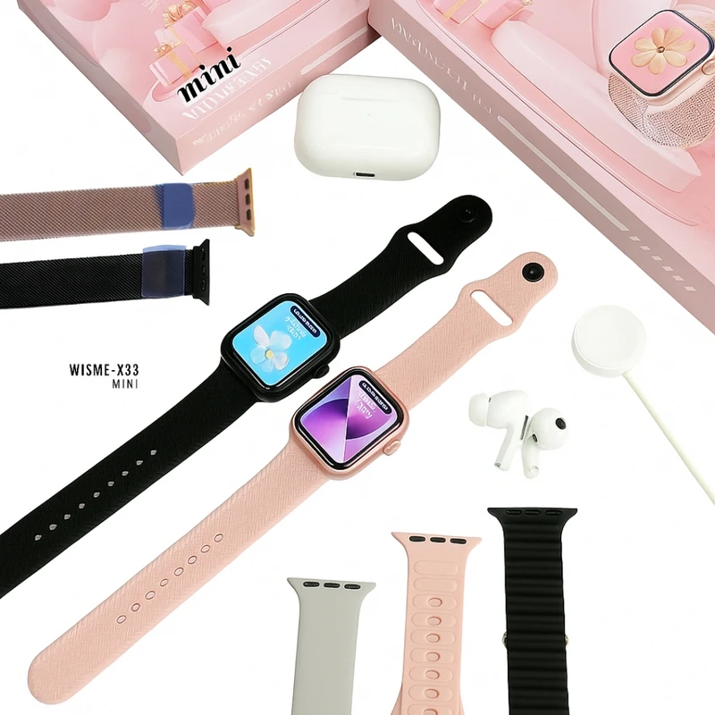 ساعت هوشمند ویسمی مدل WISME X33 MINI با با بند فلزی به همراه هدفون