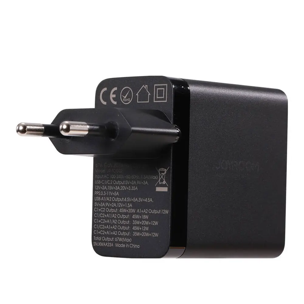 شارژر دیواری تایپ سی و یو اس بی 67 وات با کابل دو سر تایپ‌سی جویروم JOYROOM JR-TCG02