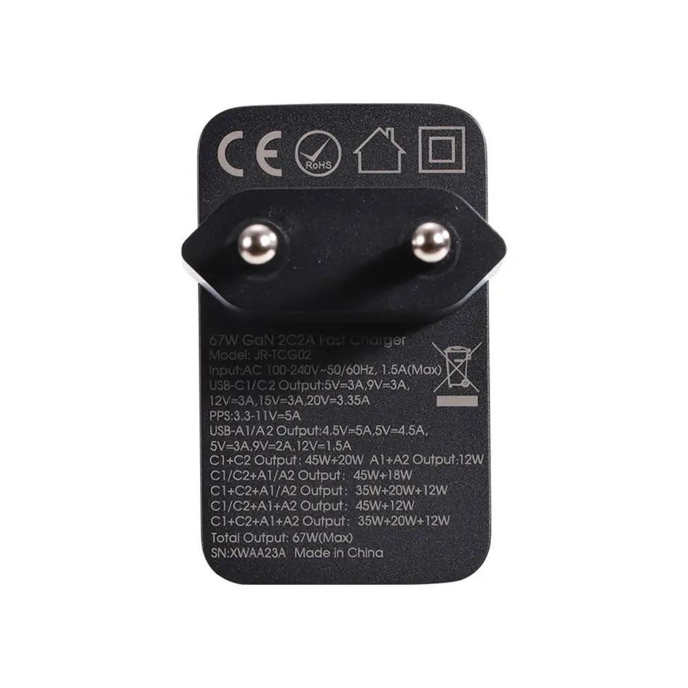 شارژر دیواری تایپ سی و یو اس بی 67 وات با کابل دو سر تایپ‌سی جویروم JOYROOM JR-TCG02