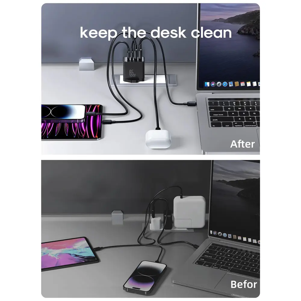 شارژر دیواری تایپ سی و یو اس بی 67 وات با کابل دو سر تایپ‌سی جویروم JOYROOM JR-TCG02