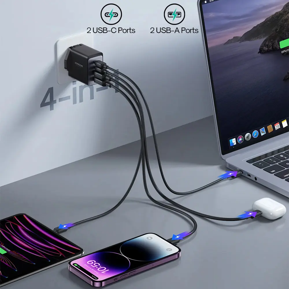 شارژر دیواری تایپ سی و یو اس بی 67 وات با کابل دو سر تایپ‌سی جویروم JOYROOM JR-TCG02