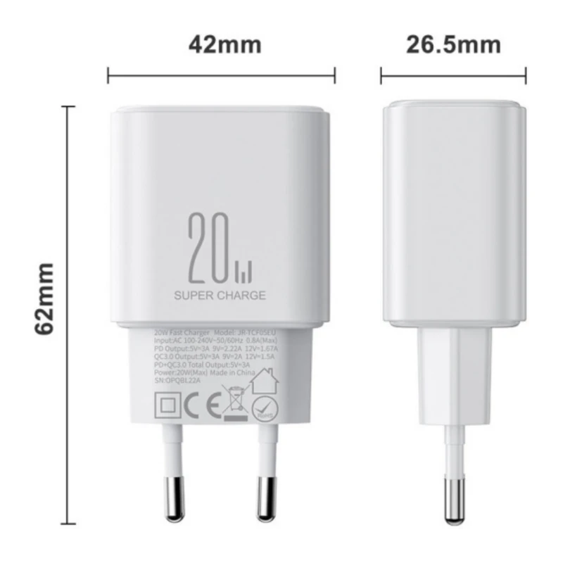 شارژر دیواری فست شارژ 20W جویروم Joyroom JR-TCF05EU