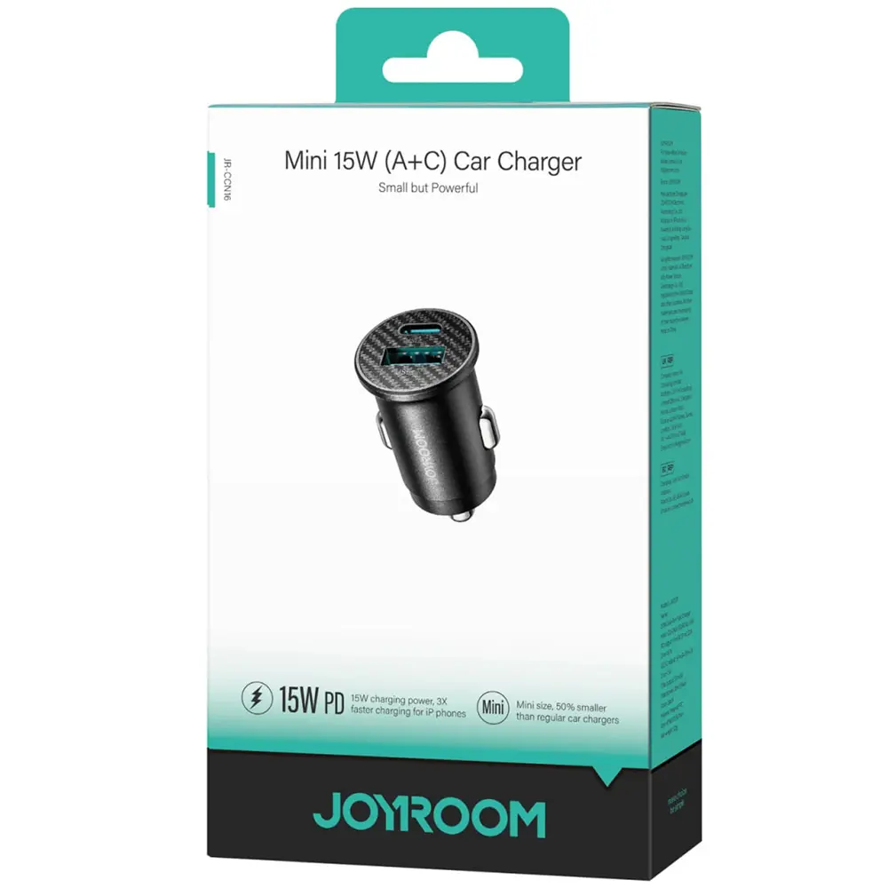 شارژر فندکی 15 واتی خودرو Type-C و USB جویروم JOYROOM JR-CCN16