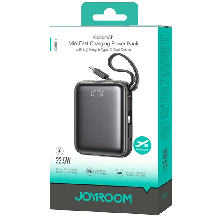 پاوربانک 10000 فست شارژ 22.5 وات جویروم مدل Joyroom JR-PBF27 همراه با کابل تایپ سی و لایتنینگ