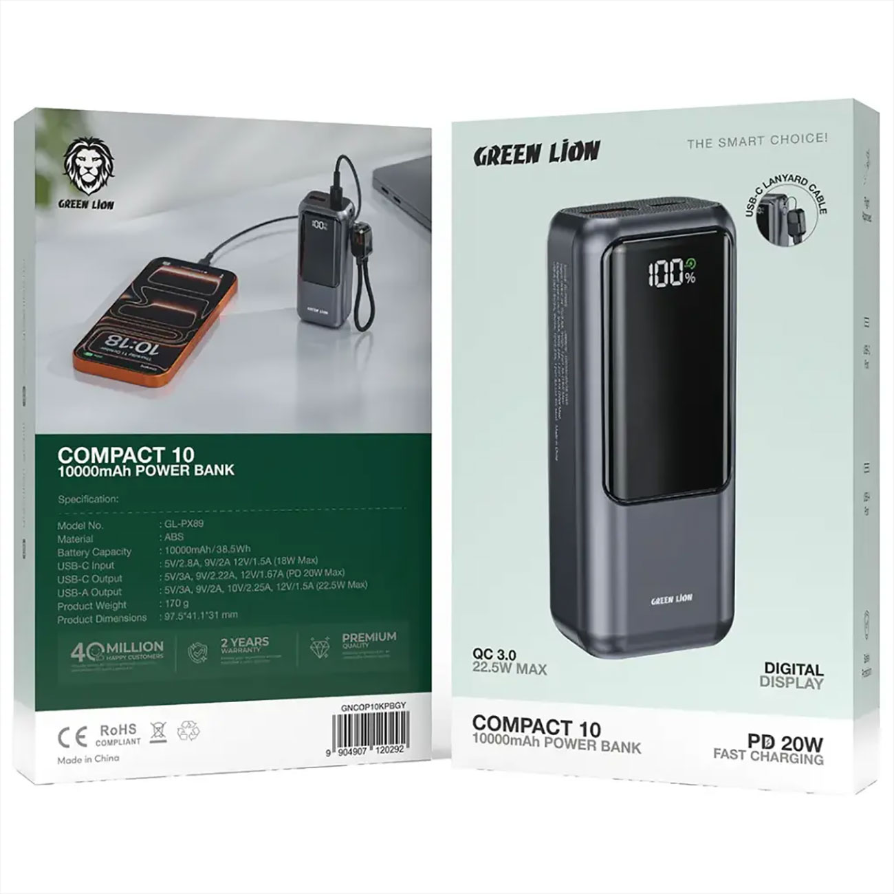 پاوربانک 22.5 وات 10000 گرین لاین Green Lion Compact 10 Power Bank GL-PX80
