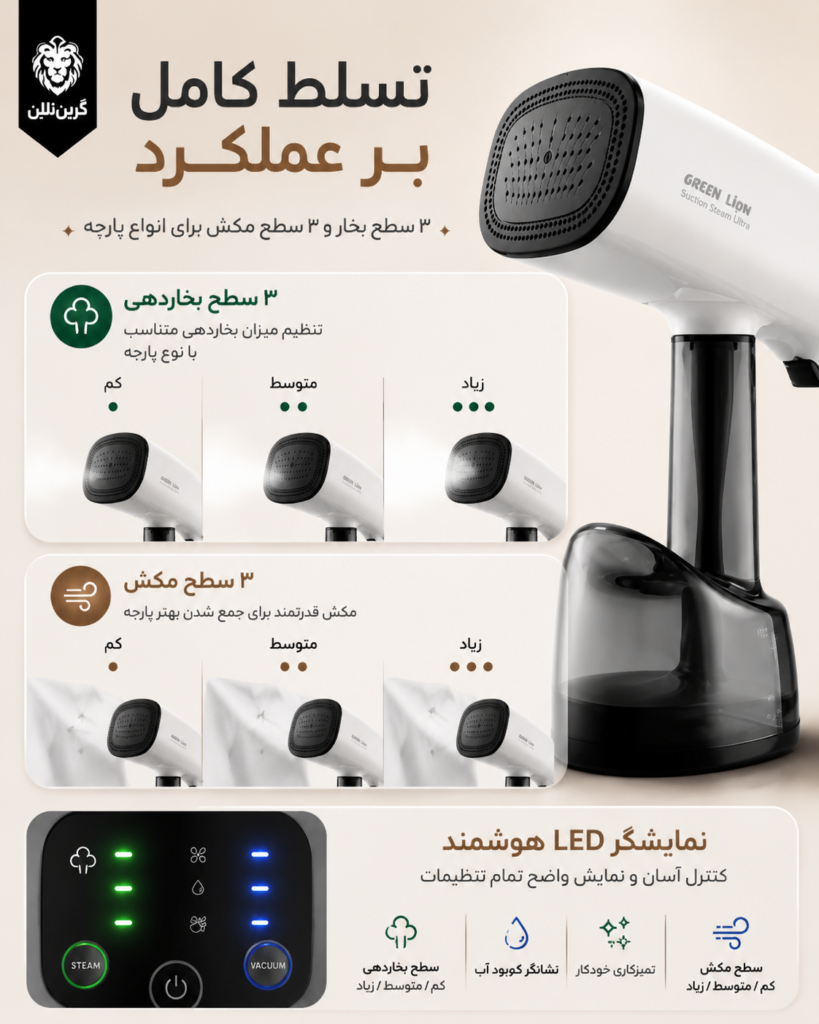اتو بخار دستی گرین لاین مدل Green Lion Suction Steam Ultra GNBX200STM