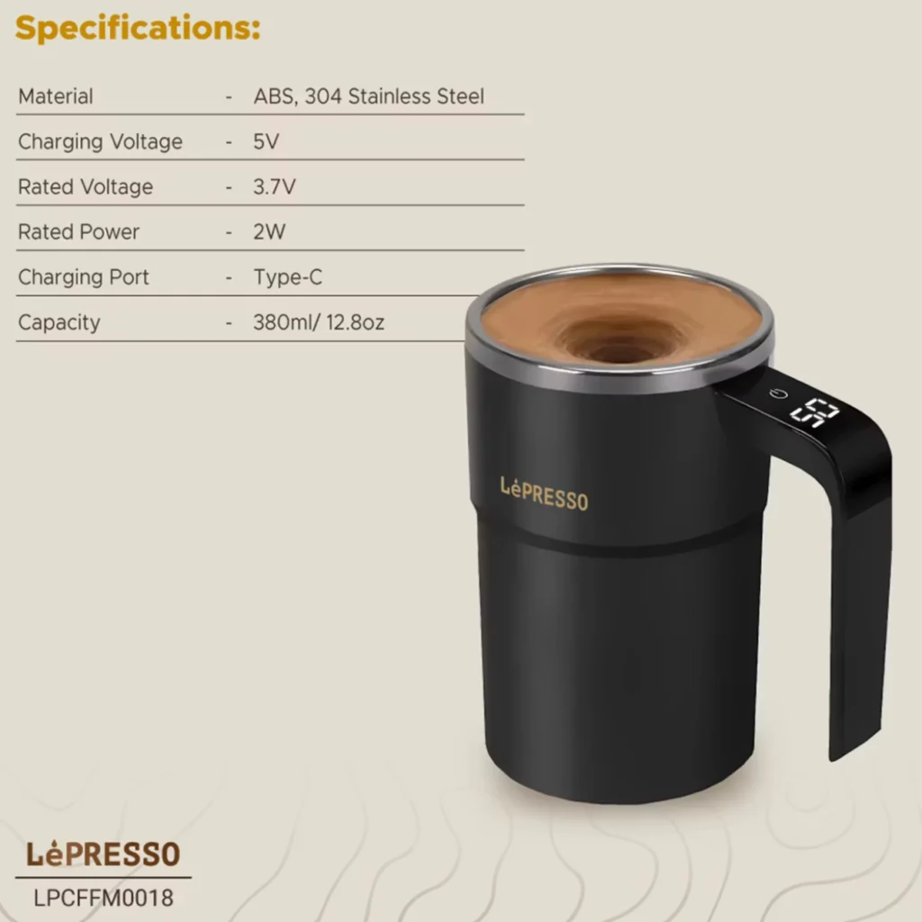 LePresso LP018 Auto Magnetic Stirring Cup LPCFFM0018 ماگ همزن مغناطیسی شارژی لپرسو مدل