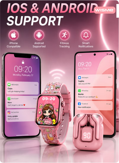 ساعت هوشمند پسرانه و دخترانه ویسمی مدل WISME X68 mini سایز ۴۱ میلی‌متری