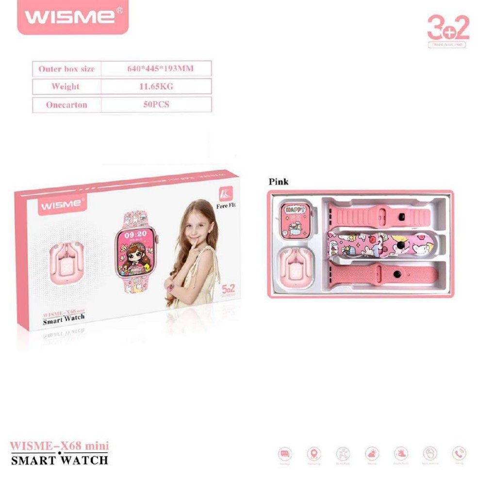 ساعت هوشمند پسرانه و دخترانه ویسمی مدل WISME X68 mini سایز ۴۱ میلی‌متری