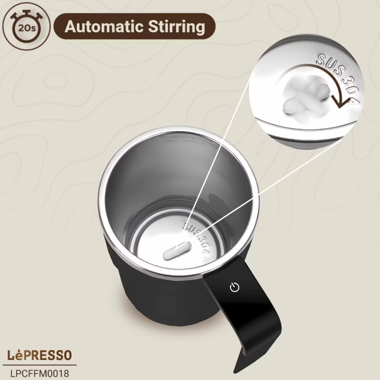 LePresso LP018 Auto Magnetic Stirring Cup LPCFFM0018 ماگ همزن مغناطیسی شارژی لپرسو مدل