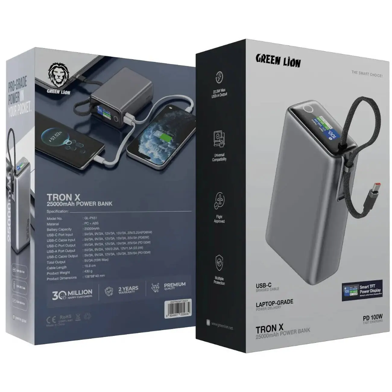 پاوربانک 25000 گرین لاین مدل Green Lion TRON X GL-PX51 توان 100 وات
