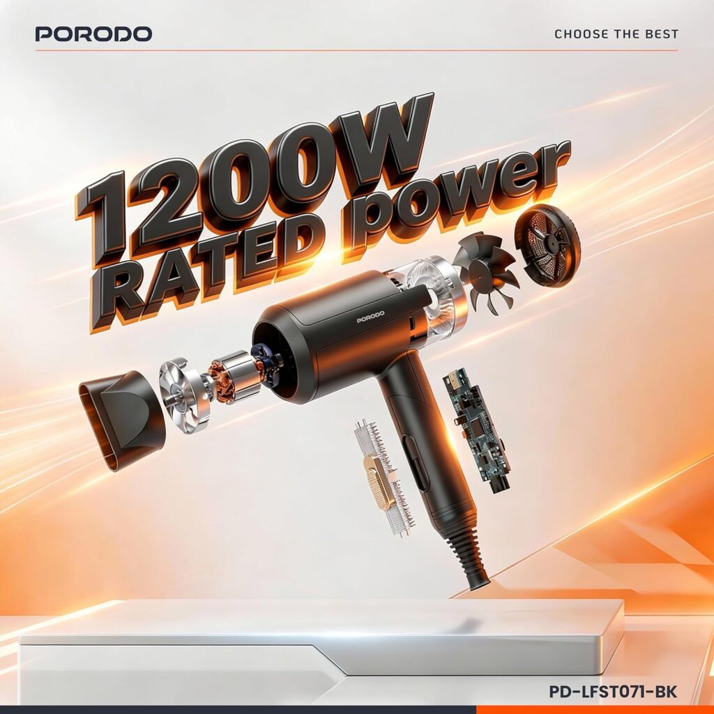 سشوار تاشو مسافرتی 1200 وات پرودو Porodo Lifestyle Foldable Hair Dryer PD-LFST071