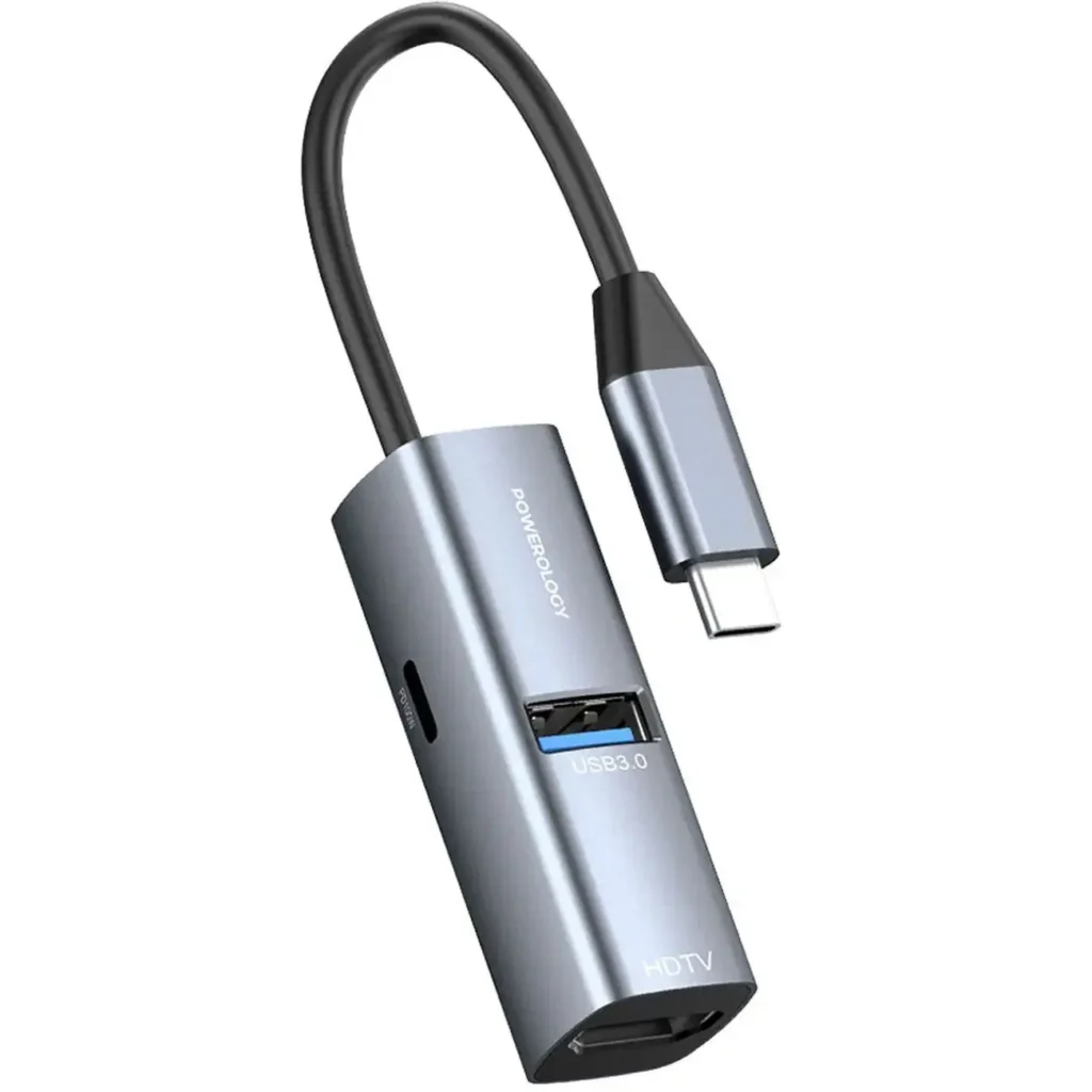 هاب تایپ سی 100 واتی پاورولوژی مدل Powerology Aluminum Mini USB-C Hub PWJT424BK