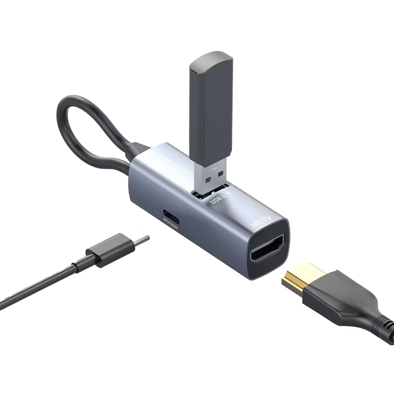 هاب تایپ سی 100 واتی پاورولوژی مدل Powerology Aluminum Mini USB-C Hub PWJT424BK