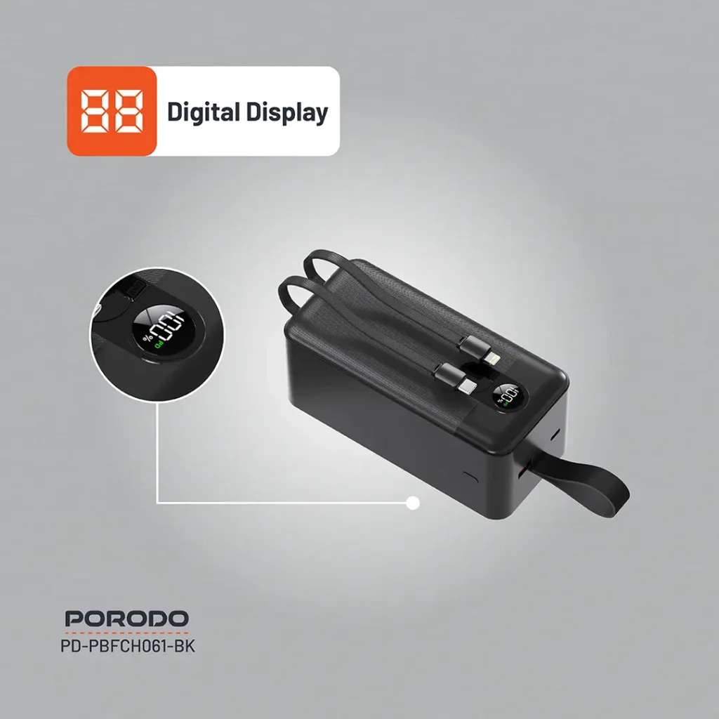 پاوربانک 50000 به همراه کابل متصل پرودو مدل Porodo Integrated Cables PD-PBFCH061-BK