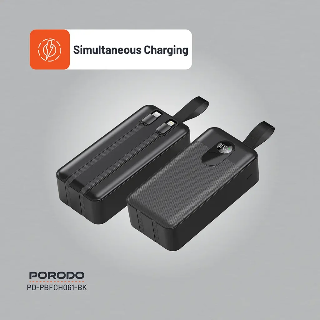 پاوربانک 50000 به همراه کابل متصل پرودو مدل Porodo Integrated Cables PD-PBFCH061-BK