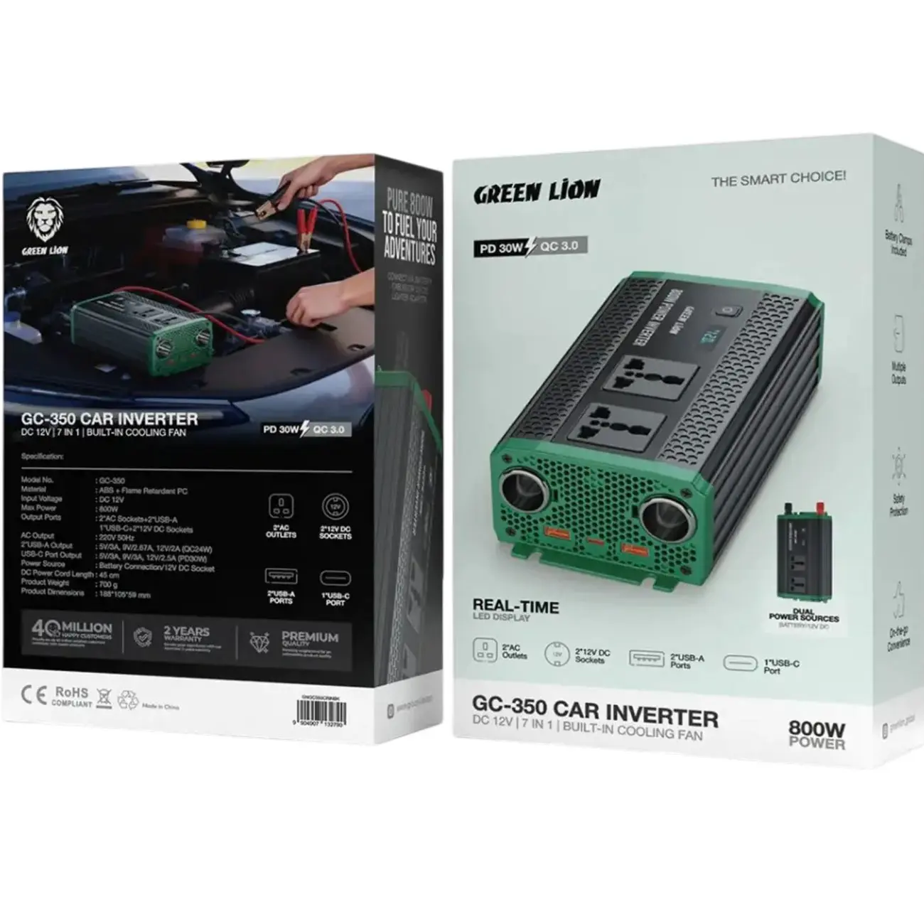 اینورتر خودرو 800 وات گرین لاین مدل Green Lion GC-350 Car Inverter GNGC350CRINBK