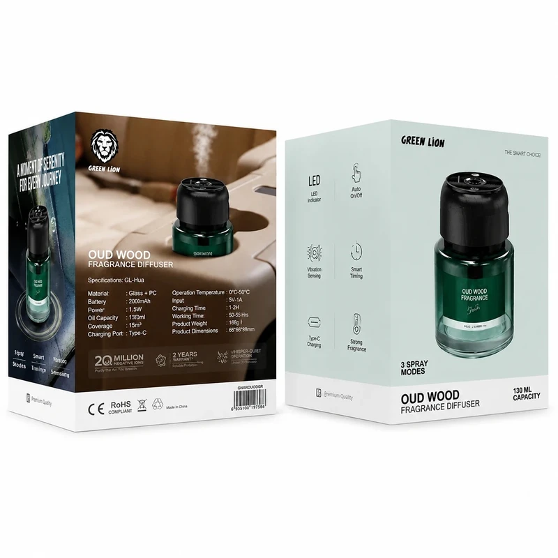 خوشبوکننده خودرو 130 میلی لیتر گرین لاین مدل GREEN LION OUD WOOD GL-HU8