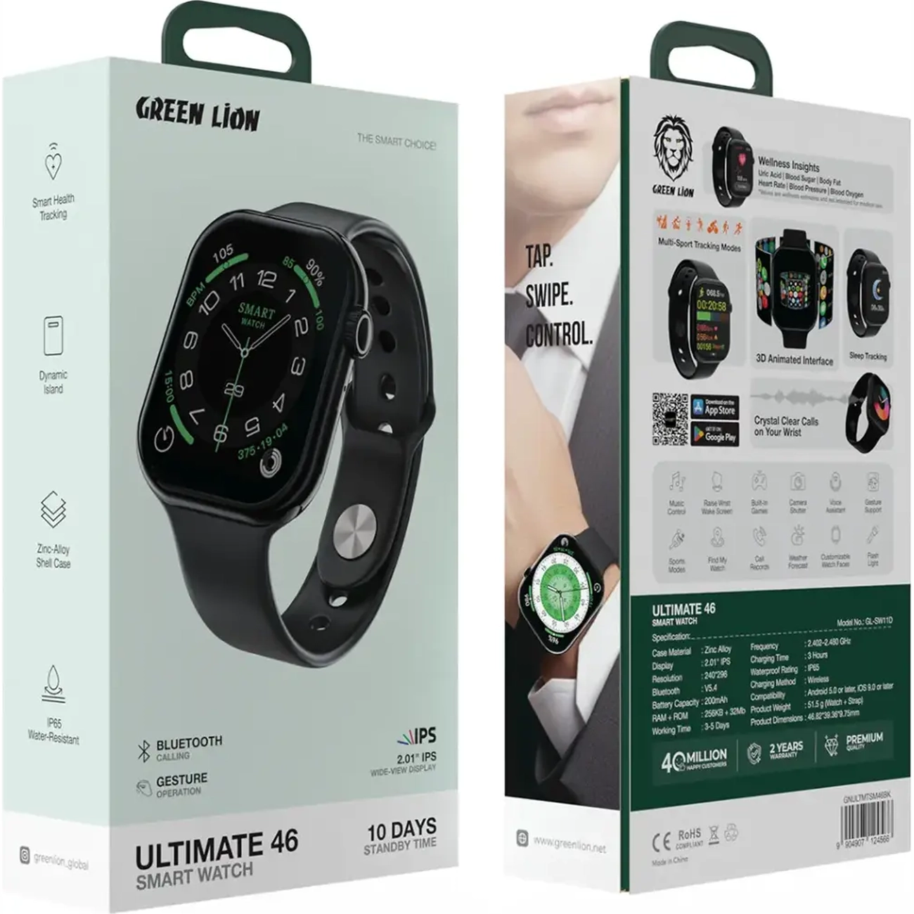 ساعت هوشمند گرین لاین مدل Green Lion Ultimate GL-SW11D سایز ۴6 میلی‌متری با قابلیت کنترل با اشاره