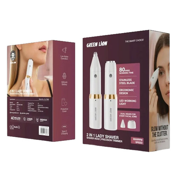 ماشین اصلاح دوکاره شیور و تریمر شارژی بانوان گرین لاین Green Lion 2 in 1 Lady Shaver GNTM60LDYSHWH