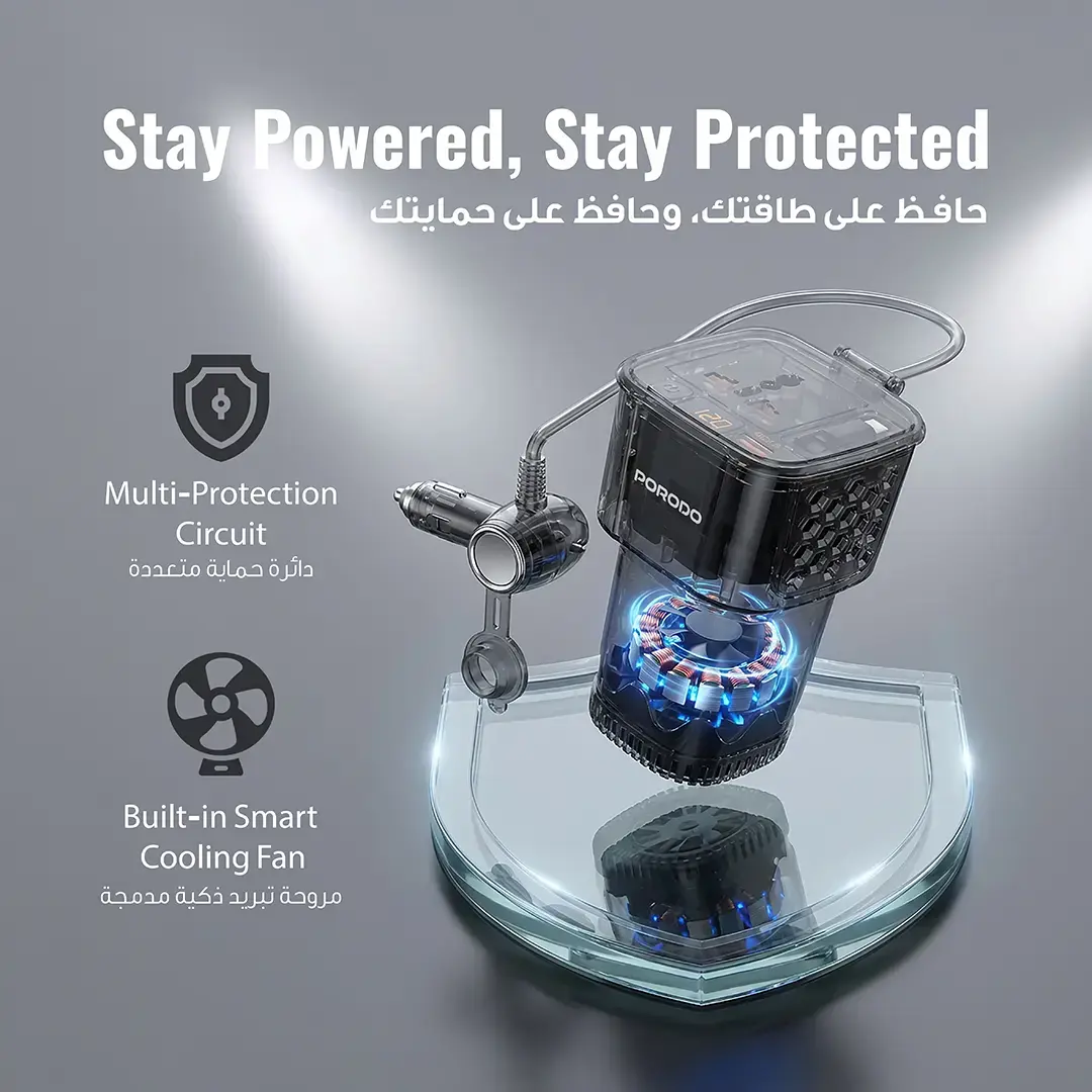 مبدل برق اینورتر 200 وات پرودو مدل Porodo DriveStation Car Power Inverter PDCI103BK