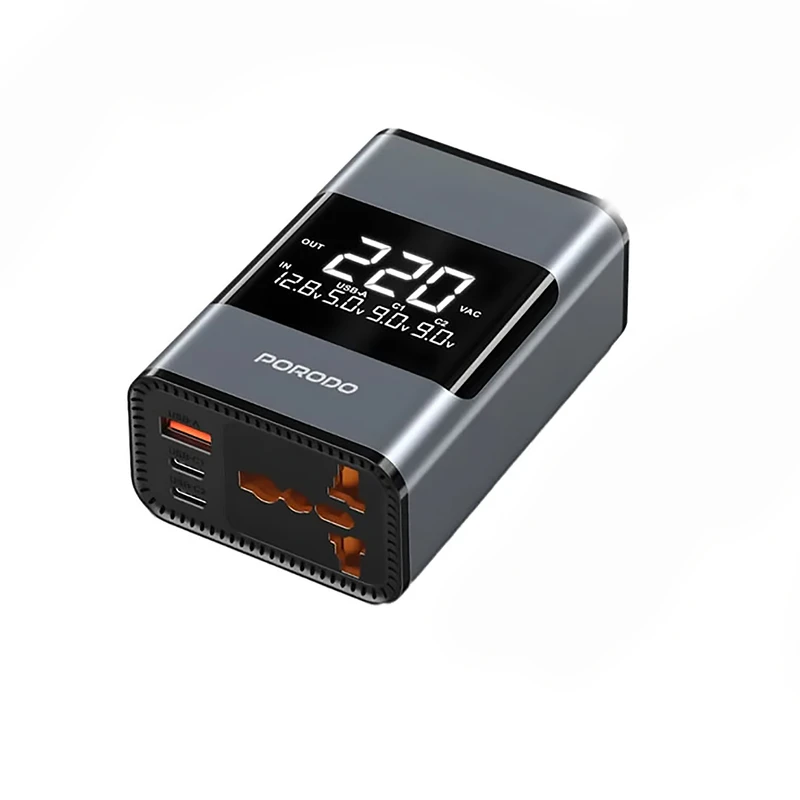 مبدل برق اینورتر 200 وات پرودو مدل Porodo Universal AC Car Power Inverter PDFWCH067GY