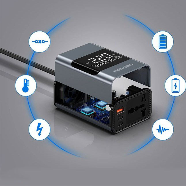 مبدل برق اینورتر 200 وات پرودو مدل Porodo Universal AC Car Power Inverter PDFWCH067GY