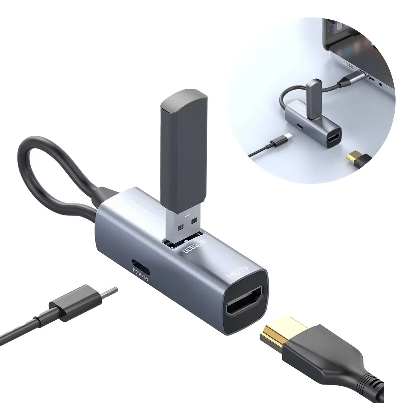 هاب تایپ سی 100 واتی پاورولوژی مدل Powerology Aluminum Mini USB-C Hub PWJT424BK