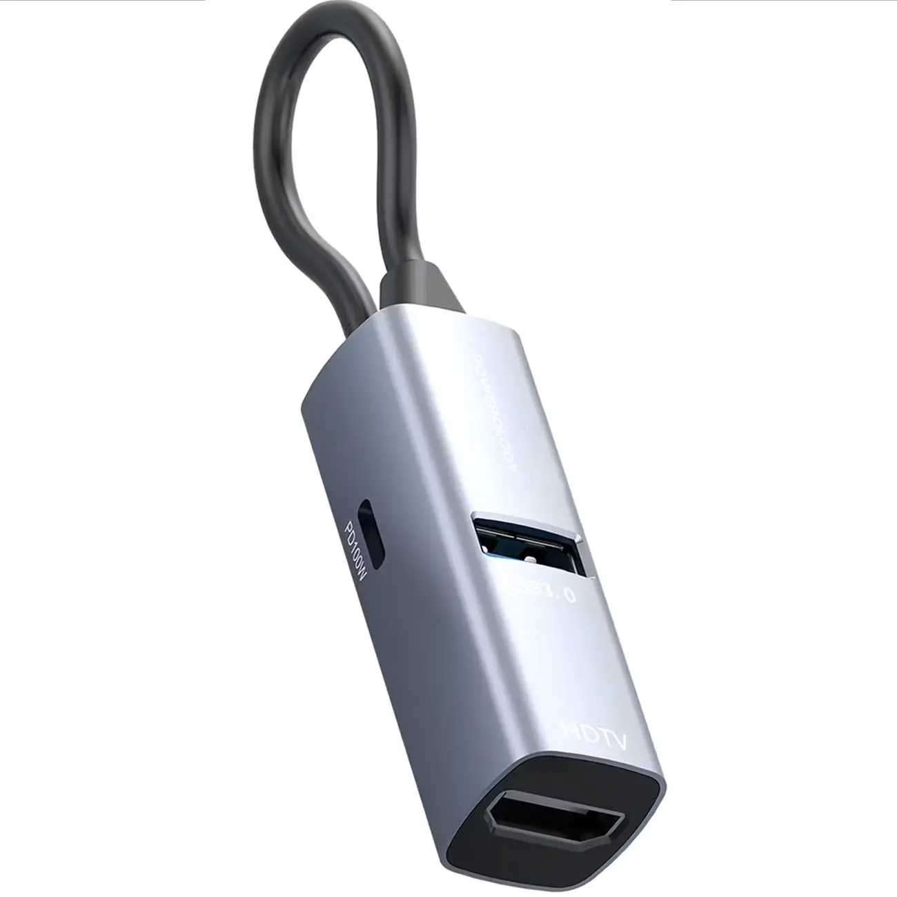هاب تایپ سی 100 واتی پاورولوژی مدل Powerology Aluminum Mini USB-C Hub PWJT424BK