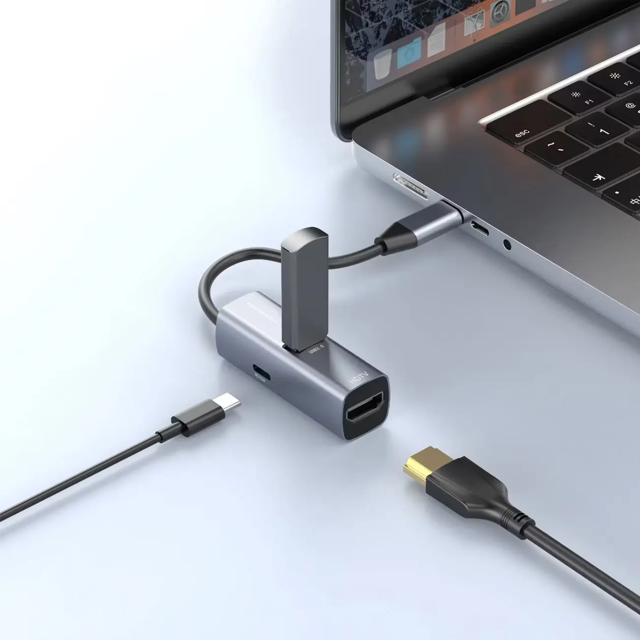 هاب تایپ سی 100 واتی پاورولوژی مدل Powerology Aluminum Mini USB-C Hub PWJT424BK