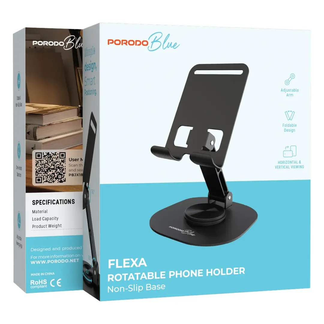 هولدر و استند رومیزی موبایل و تبلت پرودو Porodo Blue Flexa Rotatable Phone Holder PBJX18BK