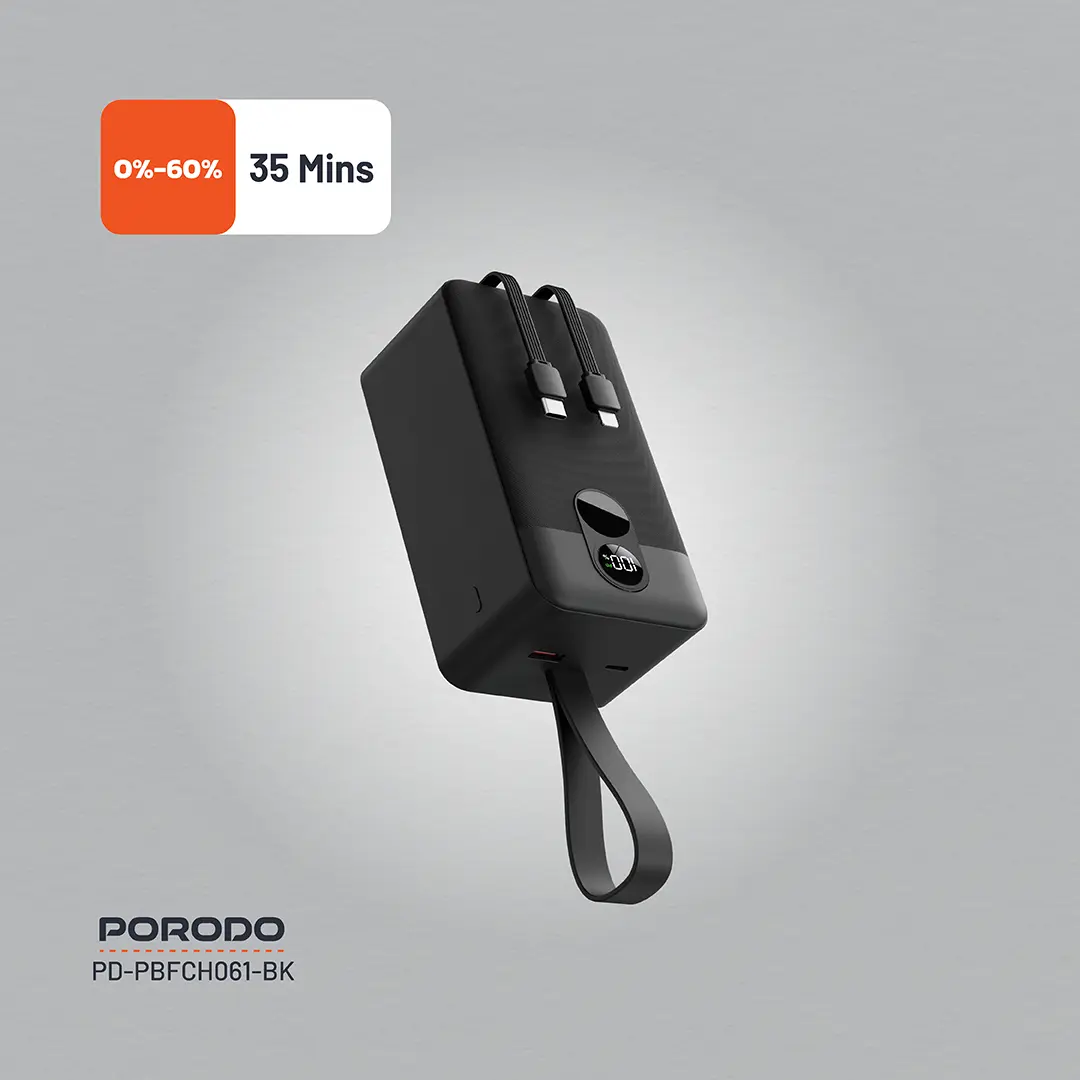 پاوربانک 50000 به همراه کابل متصل پرودو مدل Porodo Integrated Cables PD-PBFCH061-BK