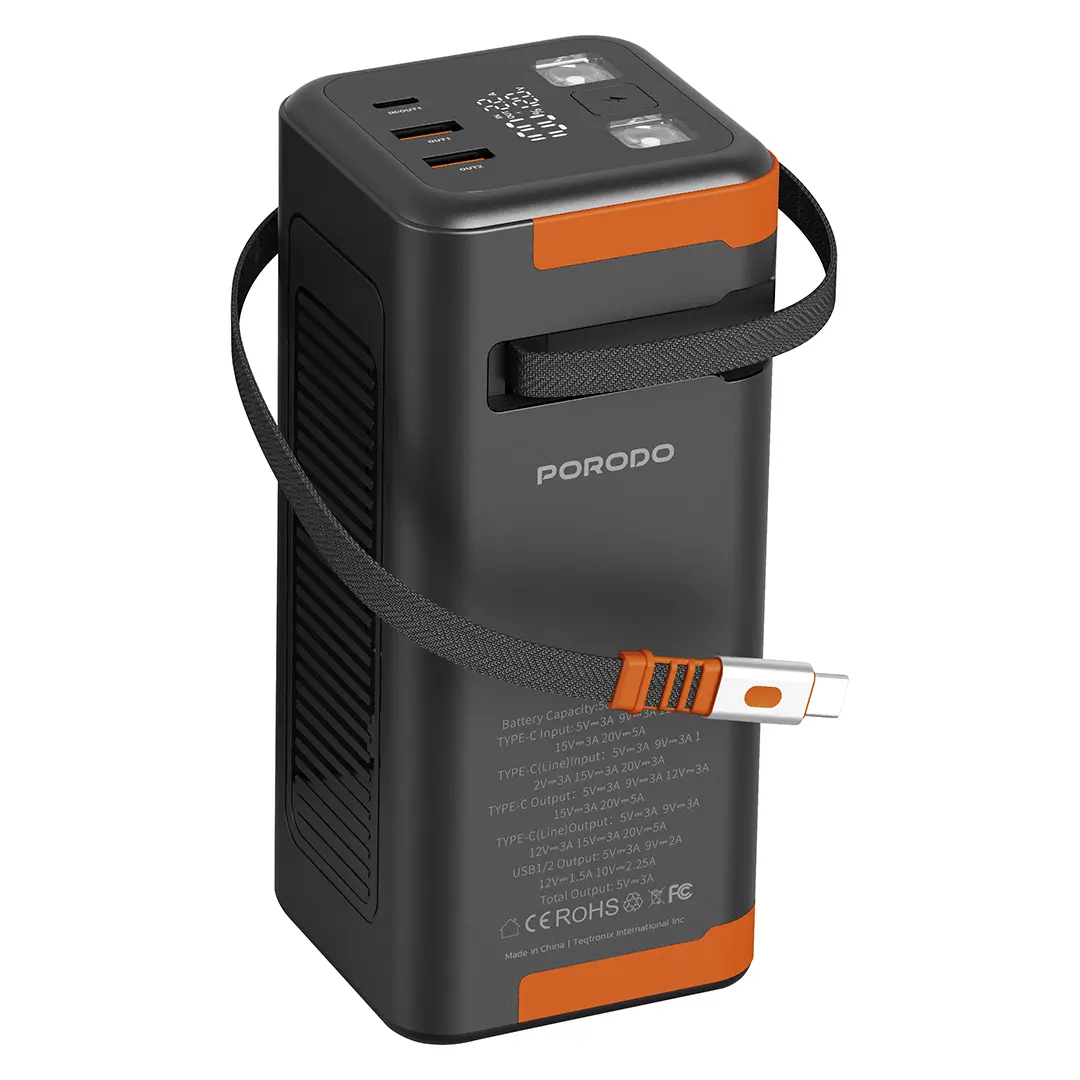 پاوربانک 50000 پرودو با کابل جمع شونده Porodo Power Boost PDPBFCH093BK