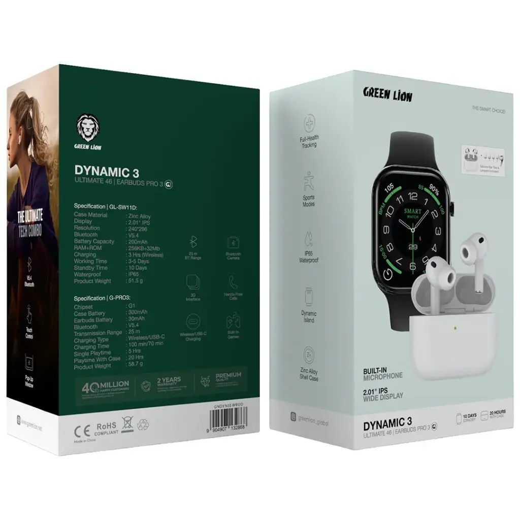 پک ساعت هوشمند Dynamic 3 Ultimate و ایربادز پرو3 گرین لاین مدل Green Lion GL-SWA11D