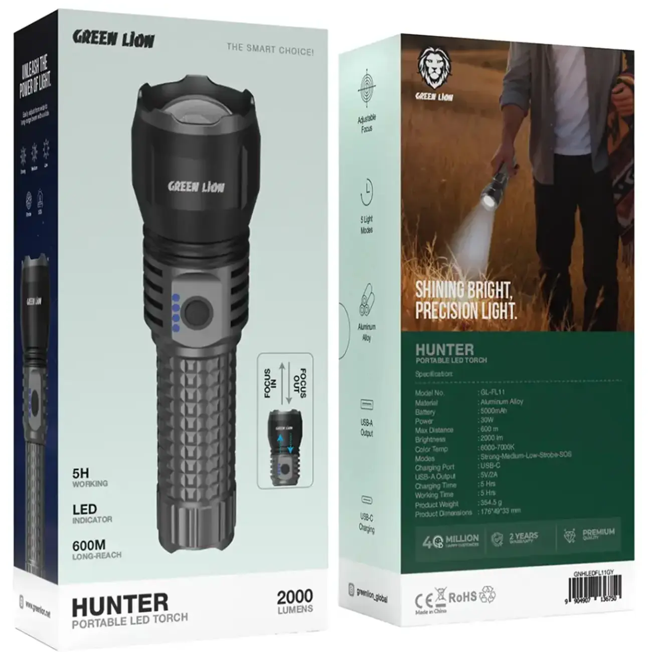 چراغ قوه LED گرین لاین Green Lion Hunter Portable GNHLEDFL11
