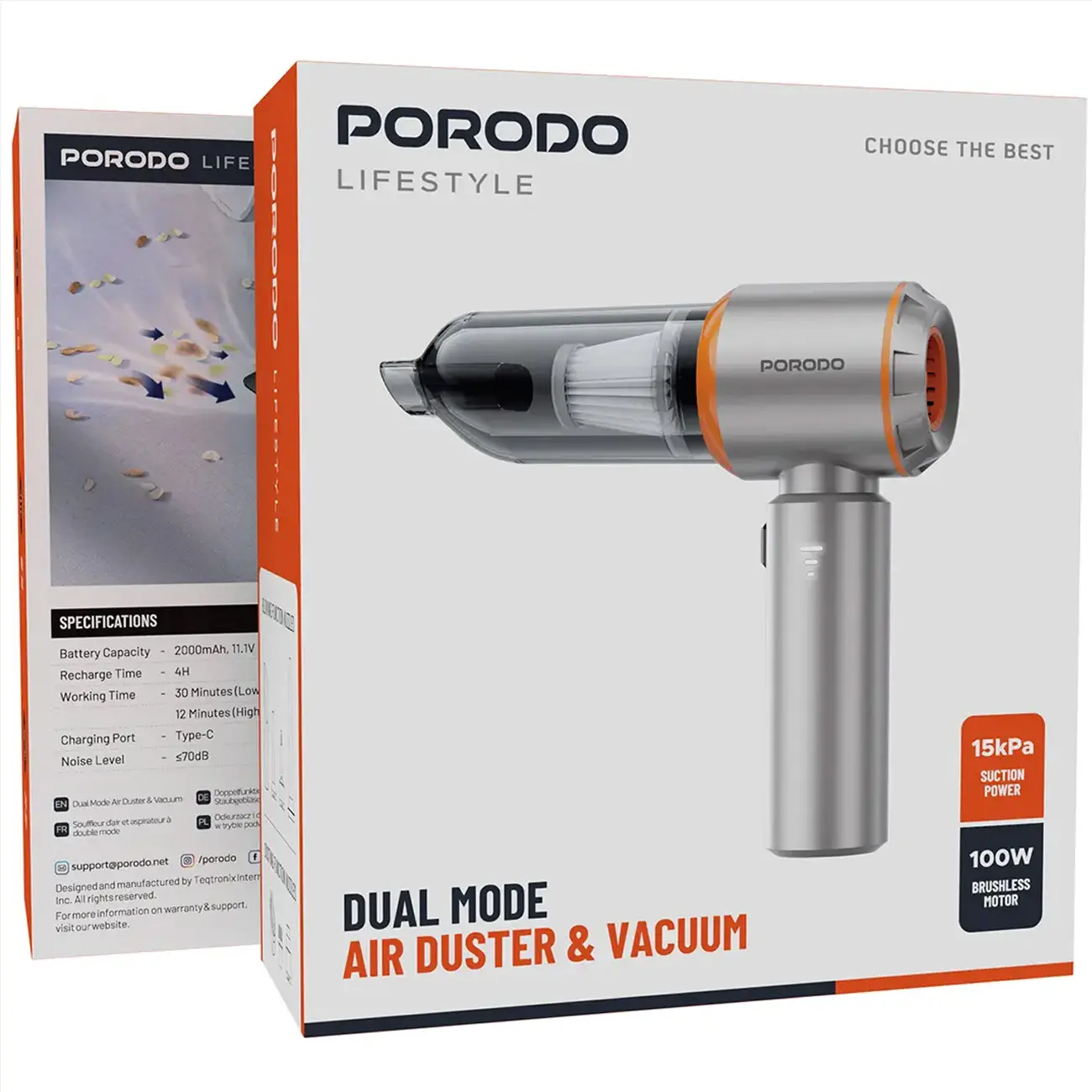 جارو شارژ و دمنده پرودو Porodo Dual Mode Air Duster & Vacuum PDLFST042BK