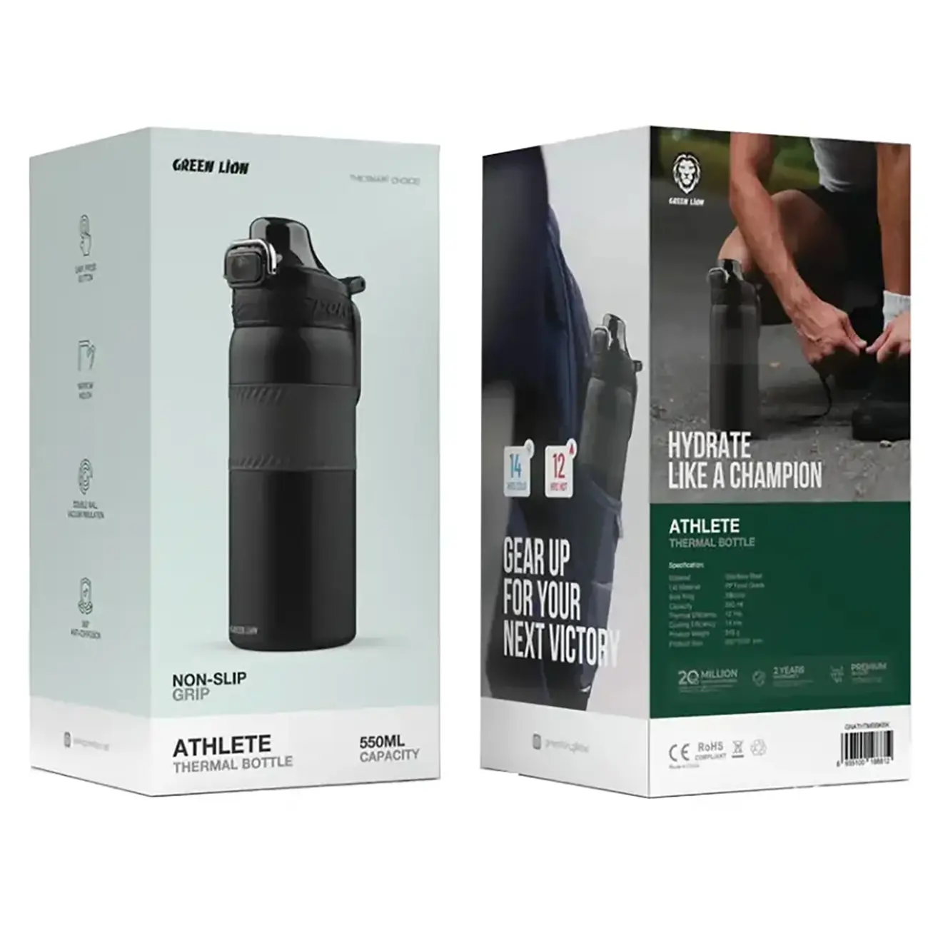 فلاسک و قمقمه ورزشی 550 میلیلیتر گرین لاین Green Lion Athlete Thermal Bottle GNATHTMBBK