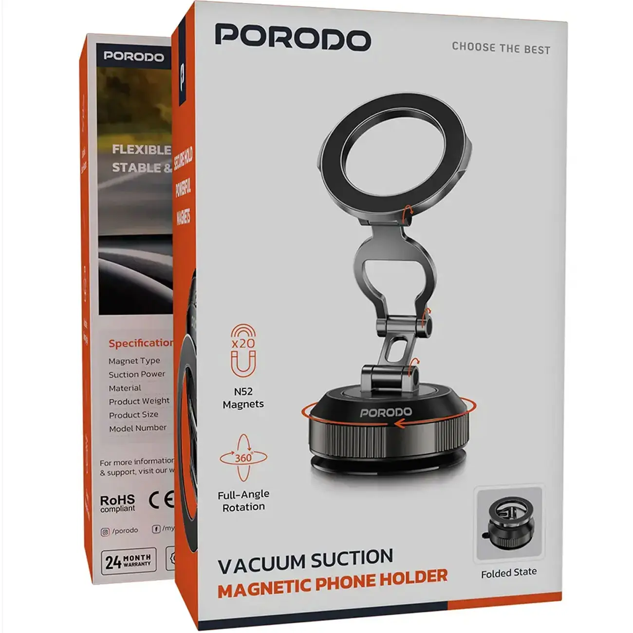 Porodo Vacuum Suction Magnetic Phone Holder PDMSMPHBK هولدر موبایل وکیوم مغناطیسی پرودو مدل