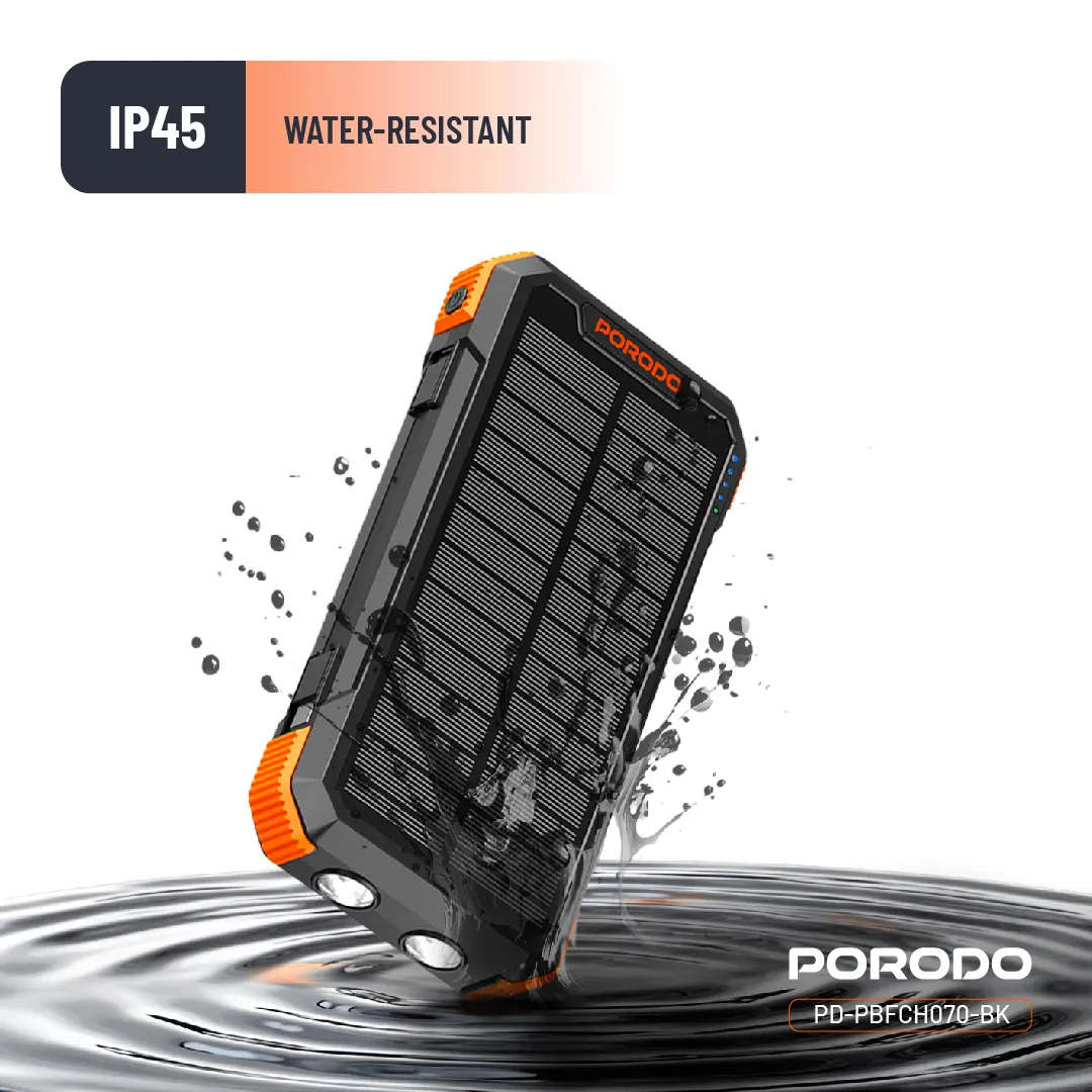 پاوربانک 20000 میلی آمپر سولار پرودو Porodo 4-Panel Solar Power Bank PDPBFCH070BK
