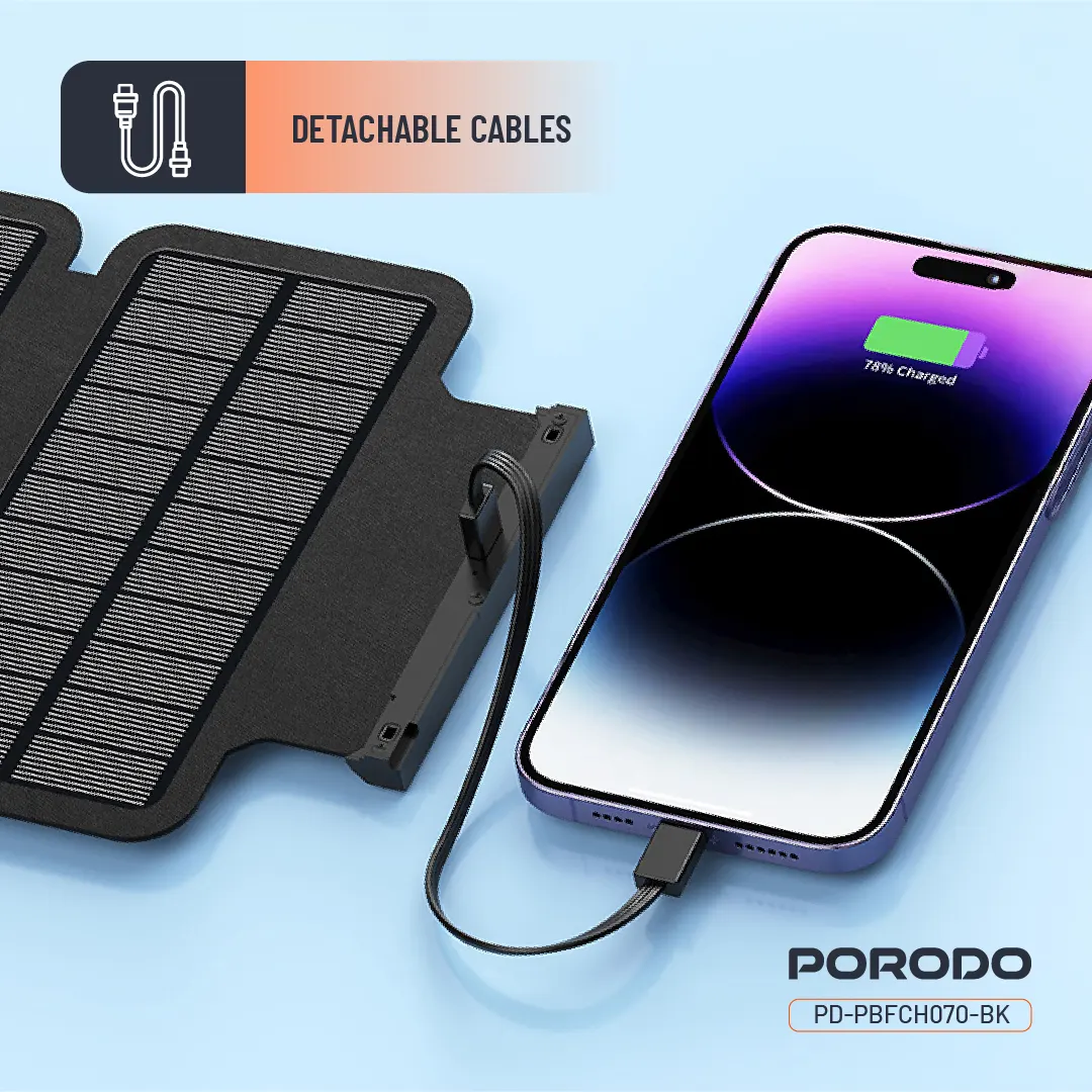 پاوربانک 20000 میلی آمپر سولار پرودو Porodo 4-Panel Solar Power Bank PDPBFCH070BK