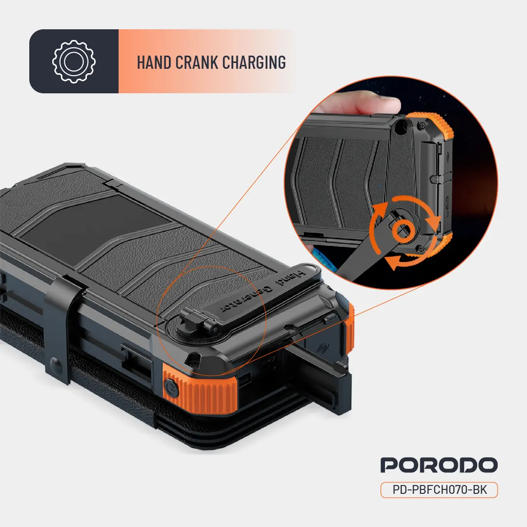 پاوربانک 20000 میلی آمپر سولار پرودو Porodo 4-Panel Solar Power Bank PDPBFCH070BK