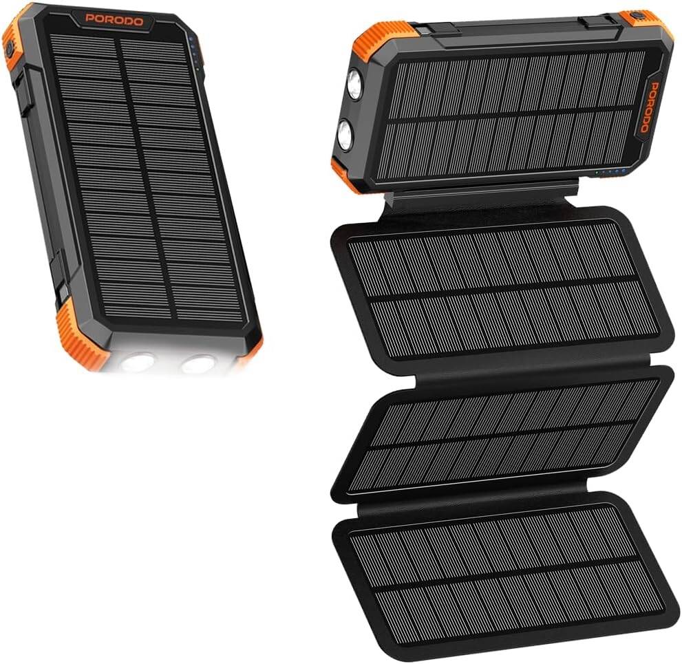 پاوربانک 20000 میلی آمپر سولار پرودو Porodo 4-Panel Solar Power Bank PDPBFCH070BK